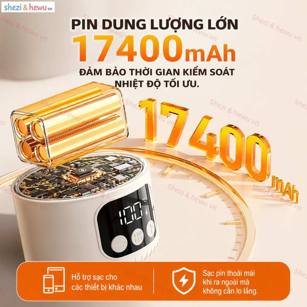 SHEZI [Sưởi không dây 100 độ] Sạc USB 35-100° có thể điều chỉnh tự do Ấm đun nước điện 17400mAh