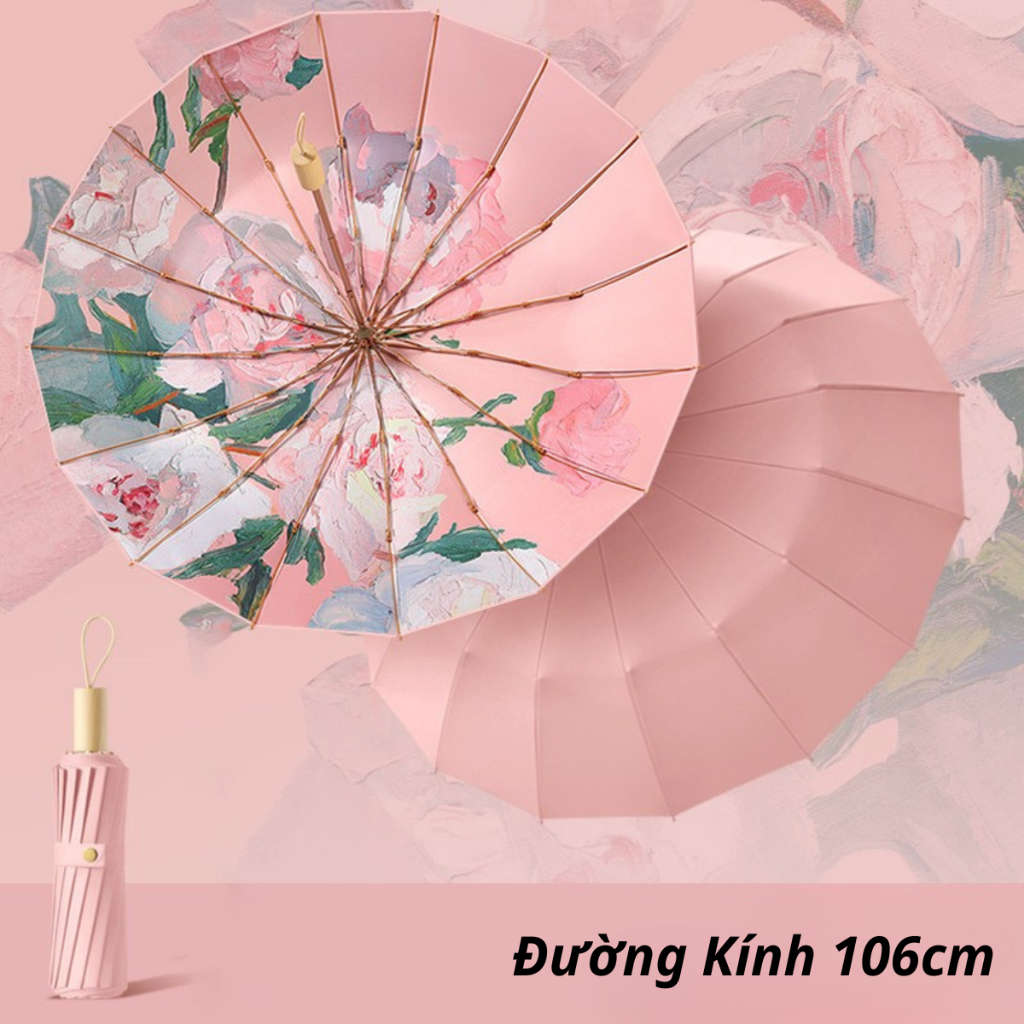 Ô Che Nắng Mưa, Dù Che Nắng Mưa Họa Tiết Hoa, Gấp Gọn, 2 Lớp Vải Chống Tia UV Mẫu Cao Cấp