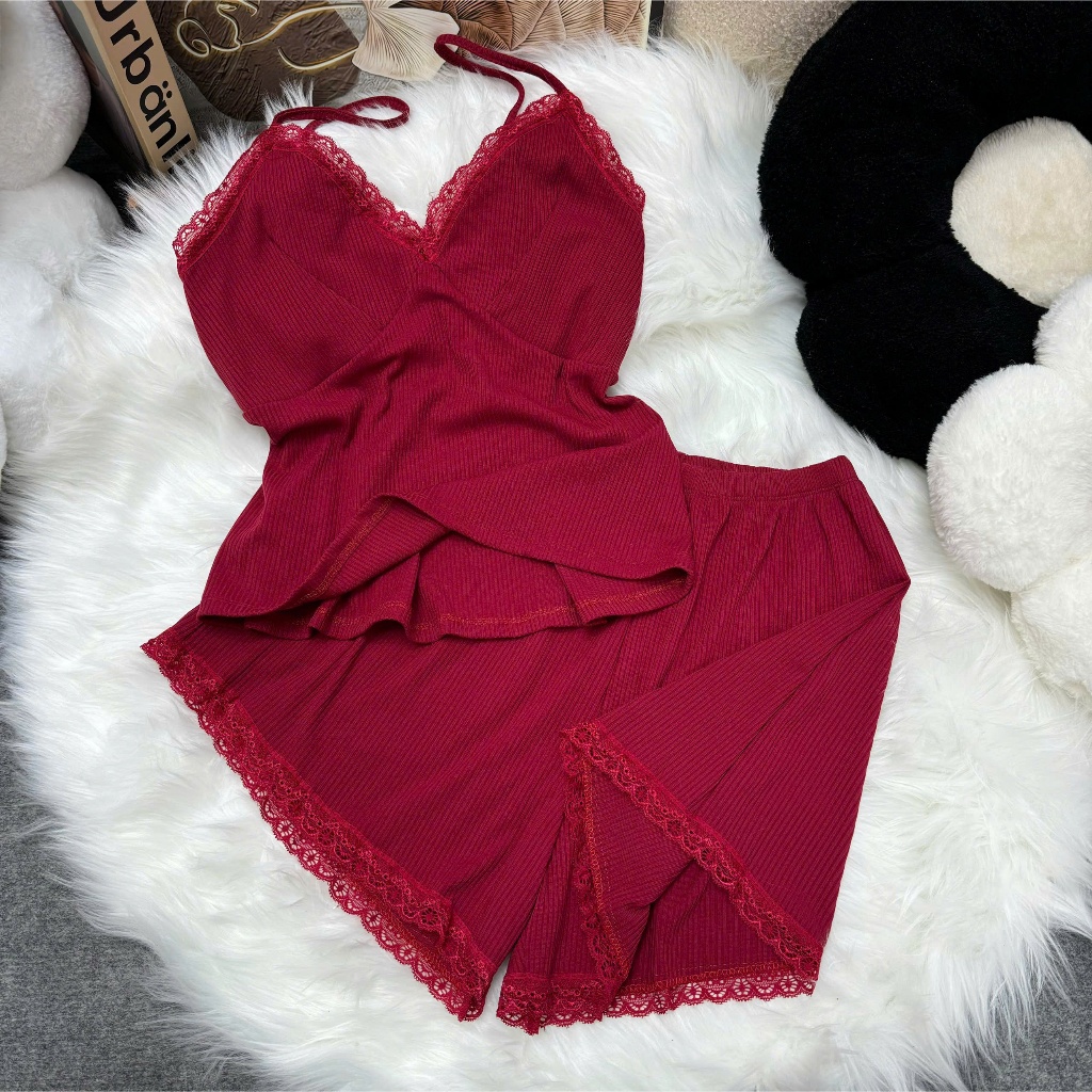 Bộ Đồ Ngủ Nữ Bigsize Nhiều Màu,Đồ Ngủ 2 Dây Quần Ren Big Size Gân Tăm Mềm Mát Mặc Nhà Thoải Mái G124