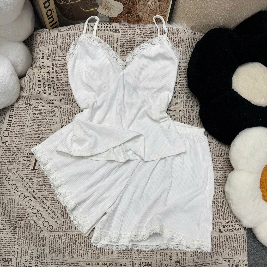 Bộ Đồ Ngủ Nữ Bigsize Nhiều Màu,Đồ Ngủ 2 Dây Quần Ren Big Size Gân Tăm Mềm Mát Mặc Nhà Thoải Mái G124