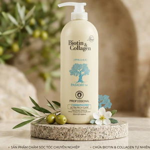 Dầu Xả Biotin & Collagen Pasiori Trắng 1000ml - Giúp Tóc Chắc Khỏe, Bồng Bềnh Chuẩn Salon