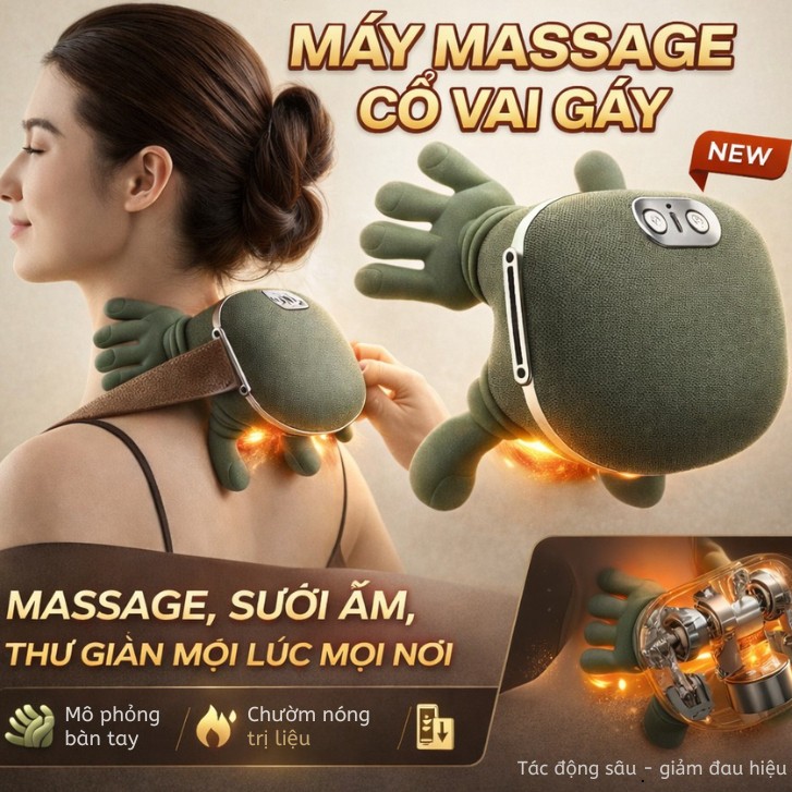 Đai Massage Cổ Vai Gáy Mô Phỏng Bàn Tay Giảm Đau Mỏi Thư Giãn Cho Văn Phòng Người Cao Tuổi