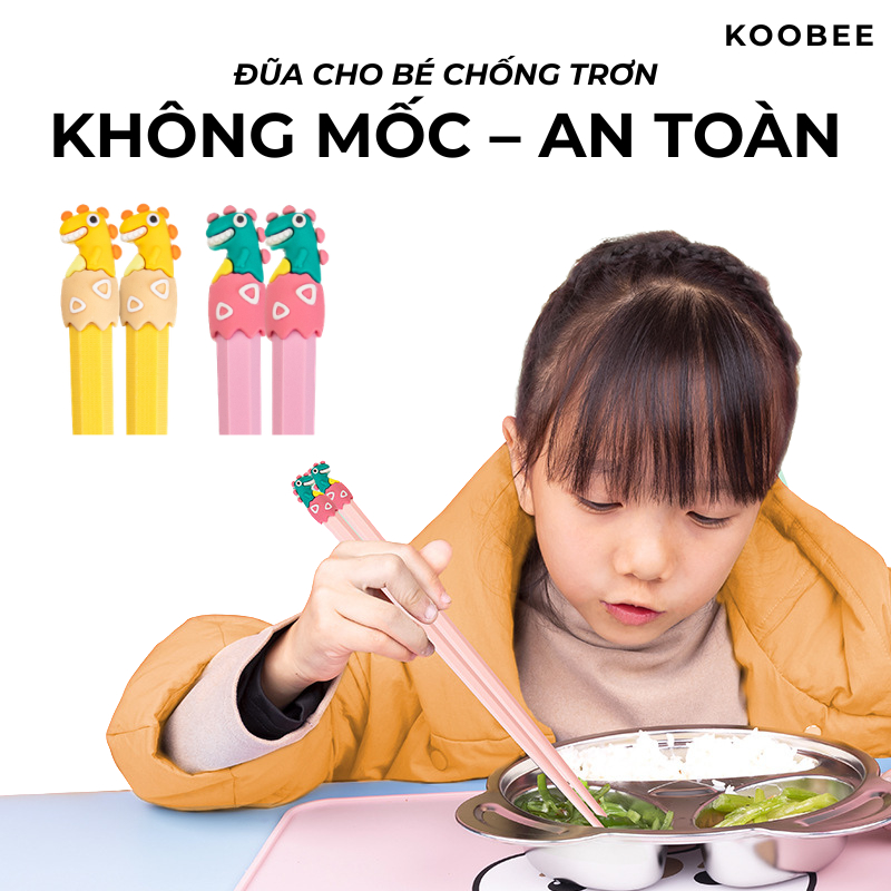 Đũa Trẻ Em Ngắn 20.8cm Hoạ Tiết Khủng Long Chất Liệu Sợi Thủy Tinh Không Mốc, Chịu Nhiệt - Đũa Cho Bé Cao Cấp | 276