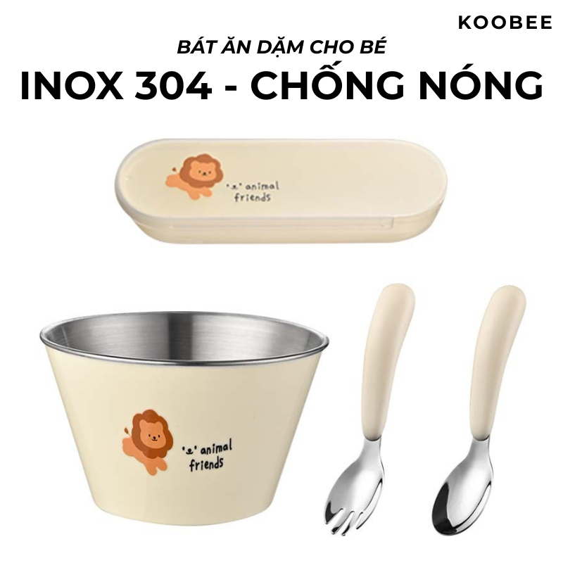 Bộ Bát Ăn Dặm Inox 304 2 Lớp Tháo Rời Kèm Thìa Nĩa Hộp – An Toàn, Chống Nóng, Siêu Bền, Họa Tiết Dễ Thương | 293
