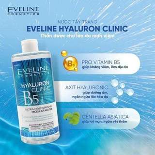 Nước Tẩy Trang Eveline Hyaluron Clinic B5 Ultra Moisturising Micellar Water sạch sâu 500ml Duduhouse