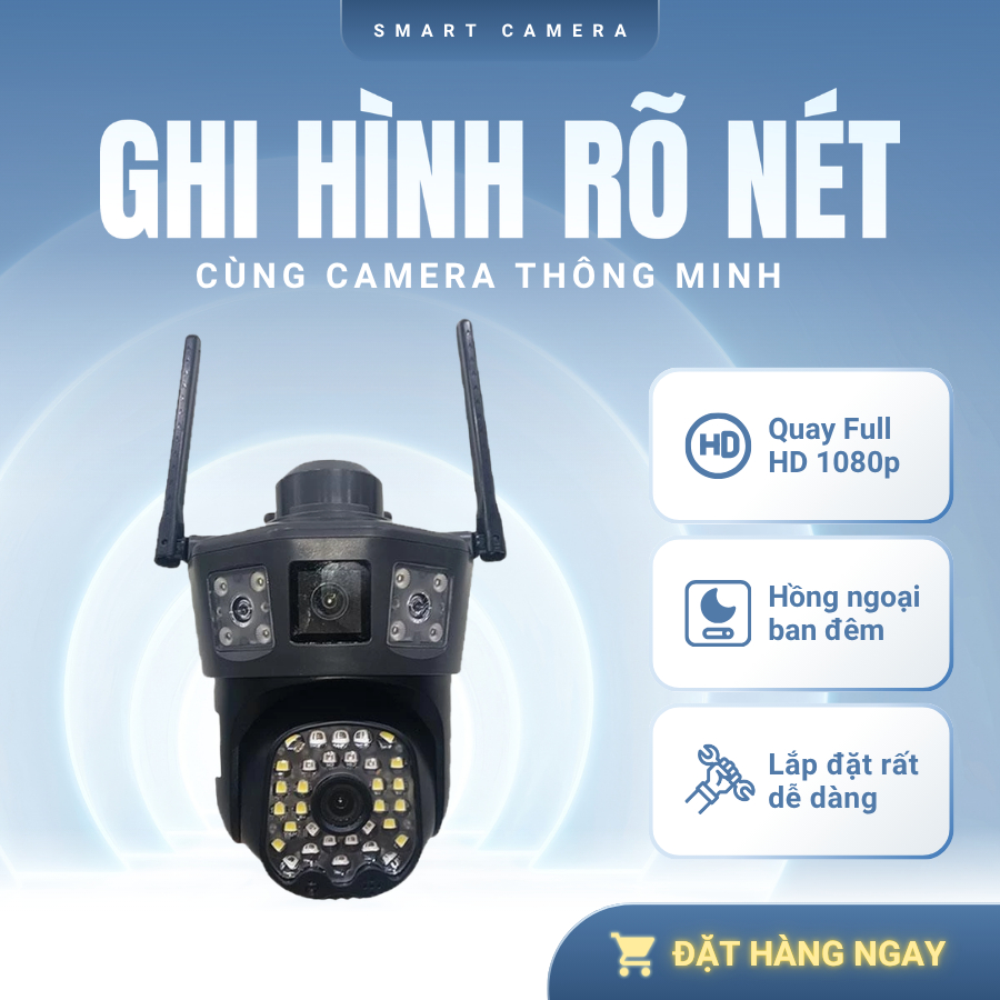 Camera WiFi 2 Mắt Xoay 360° Ngoài Trời ,Hình Ảnh Rõ Nét, Xem Từ Xa Qua Điện Thoại, Âm Thanh 2 Chiều, Có Đèn Ban Đêm
