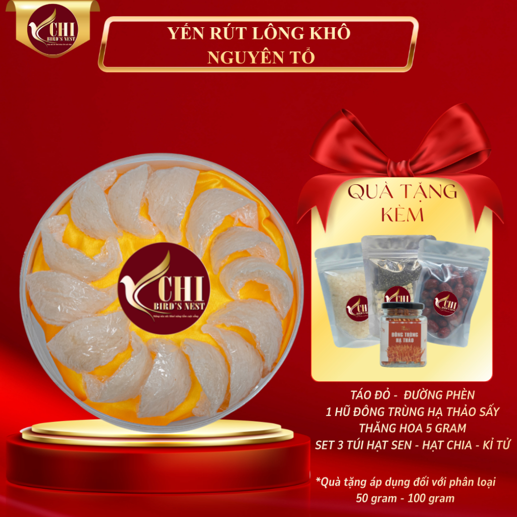Yến Rút Lông Khô Nguyên Tổ Nguyên Chất 100% - Dòng Yến Cao Cấp - Yến Chi