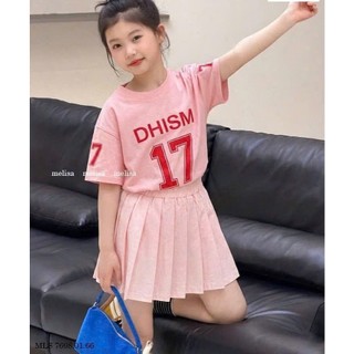 [B&G] Sét váy hồng áo thun số 17 kèm chân váy xếp ly dễ thương cho bé gái từ 10-45kg(2-12 tuổi)