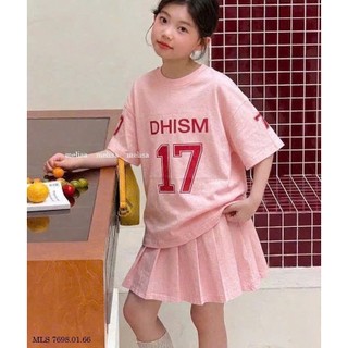 [B&G] Sét váy hồng áo thun số 17 kèm chân váy xếp ly dễ thương cho bé gái từ 10-45kg(2-12 tuổi)