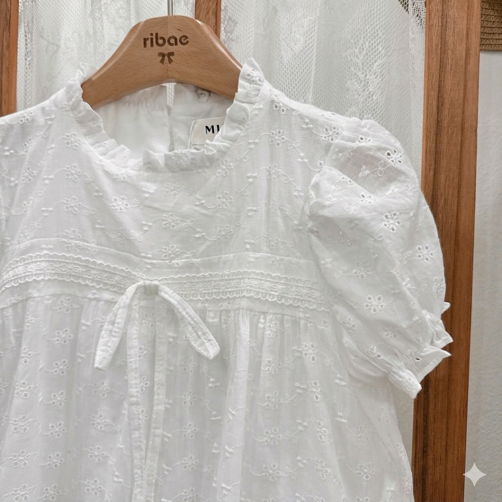 Set bộ babydoll chất thô boill tay bồng phối nơ kèm chân váy MUZA S62