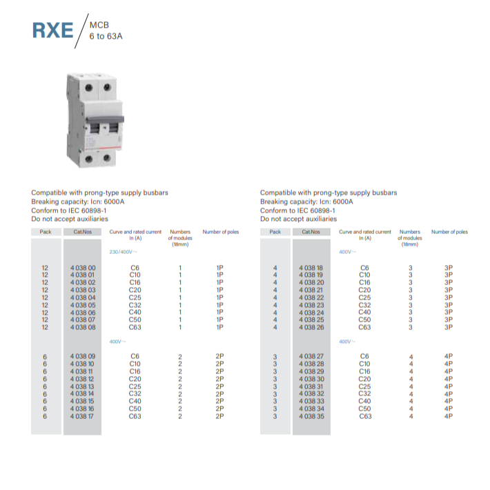 Cầu dao an toàn Aptomat Legrand MCB 2P 6kA, C curve dòng RXE