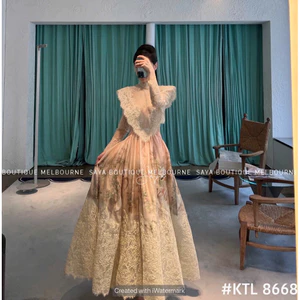 Đầm maxi ZMM hoa phối ren hở lưng
