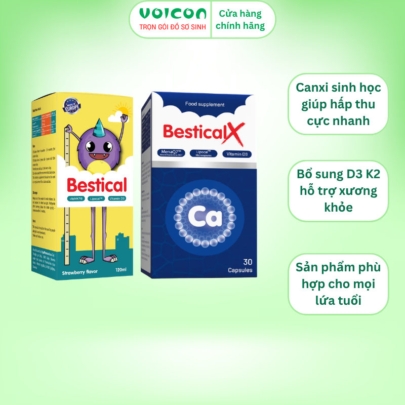 [KÈM QUÀ] Combo 2 chai - Canxi Sinh Học Bestical Cho Bé Từ 4 Tháng & Bestical X Giúp Xương Răng Khỏe
