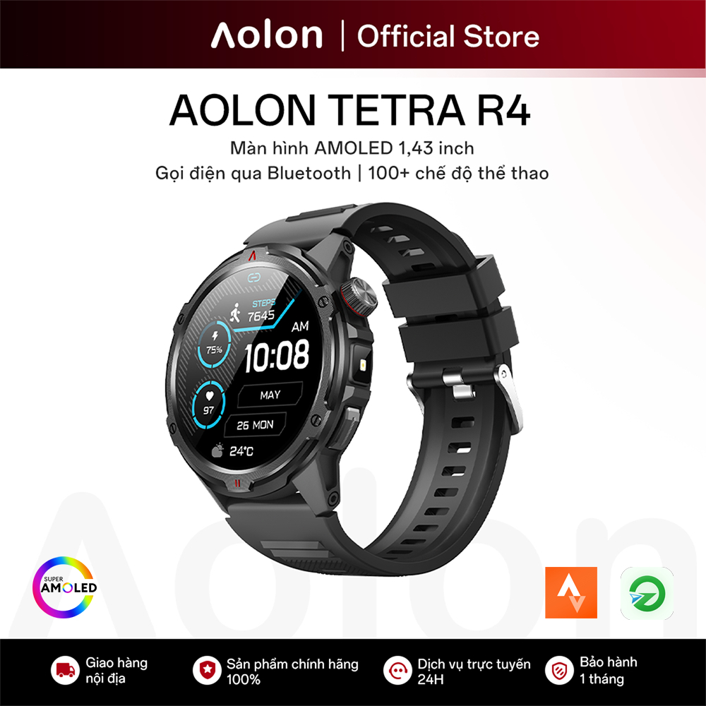 [Bán Chạy] Aolon Tetra R4 Đồng hồ thông minh xịn | GPS | AMOLED | Strava | Theo dõi sức khỏe | Chống nước 1ATM