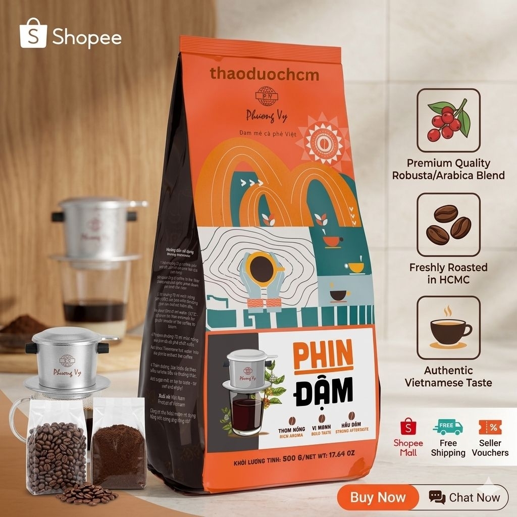 Cà Phê Truyền Thống Phin Đậm 500g TẶNG 1 TRÀ, cafe đậm mạnh, thơm nồng, hậu đậm, Phương Vy Coffee-CHÍNH HÃNG