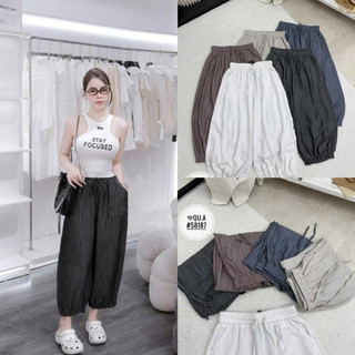 Quần baggy vải đũi lụa cạp chun bo gấu #58187