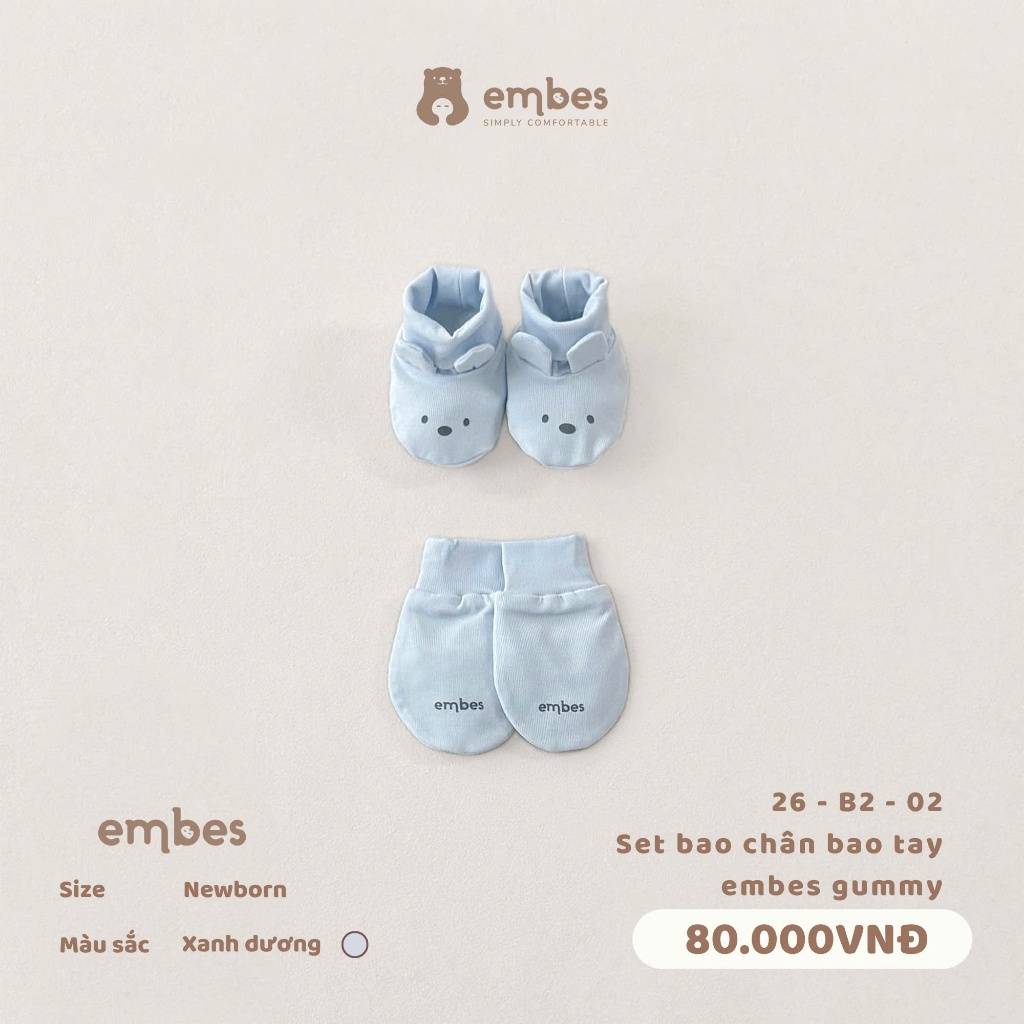 Set Phụ Kiện Sơ Sinh Embes, Set Bao Tay Bao Chân In Họa Tiết Cho Bé Sơ Sinh Cho Bé Từ 0-3 Tháng