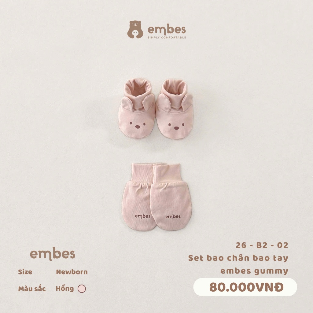 Set Phụ Kiện Sơ Sinh Embes, Set Bao Tay Bao Chân In Họa Tiết Cho Bé Sơ Sinh Cho Bé Từ 0-3 Tháng