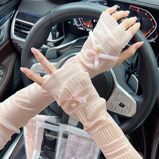 Ống Tay Áo Giả Nữ Ren Nơ, 1 Cặp Tay Áo Rời Co Giãn Mềm, Che Bắp Tay, Phối Váy Áo Style Hàn Quốc