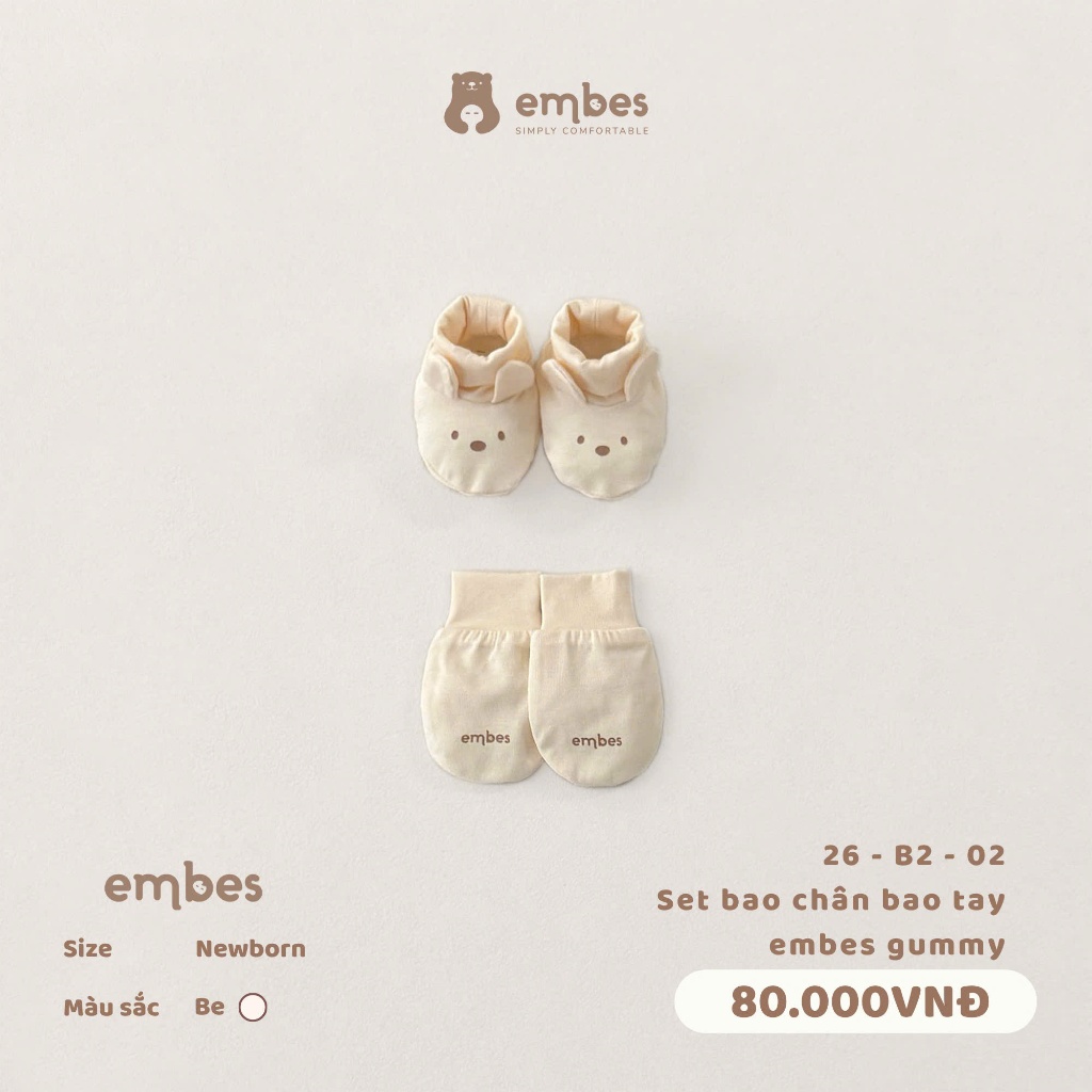 Set Phụ Kiện Sơ Sinh Embes, Set Bao Tay Bao Chân In Họa Tiết Cho Bé Sơ Sinh Cho Bé Từ 0-3 Tháng