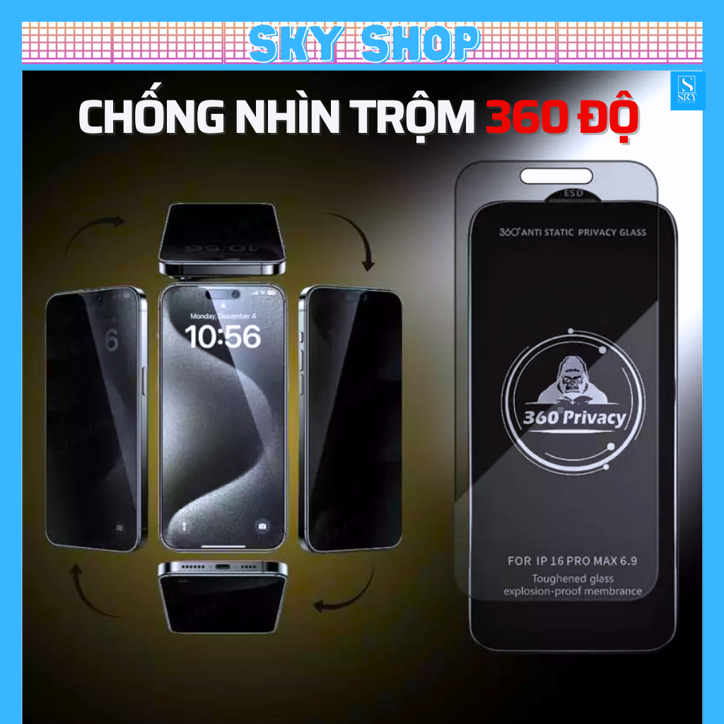 Kính Cường Lực Iphone KingKong 4D Chống Nhìn Trộm 360 Độ 4 chiều Cho iPhone 17 Pro Max 16 15 14 13 12 11 ProMax Xs Max