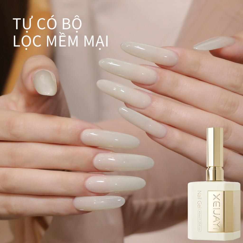XEIJAYI 40ml - Sơn móng tay dạng gel màu trắng mơ, thích hợp cho salon và tự sơn móng tay tại nhà.