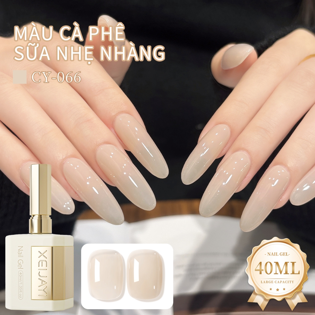 XEIJAYI 40ml - Sơn móng tay dạng gel màu nâu nude bán trong suốt, độ bóng lâu trôi, phù hợp với mọi tông da.