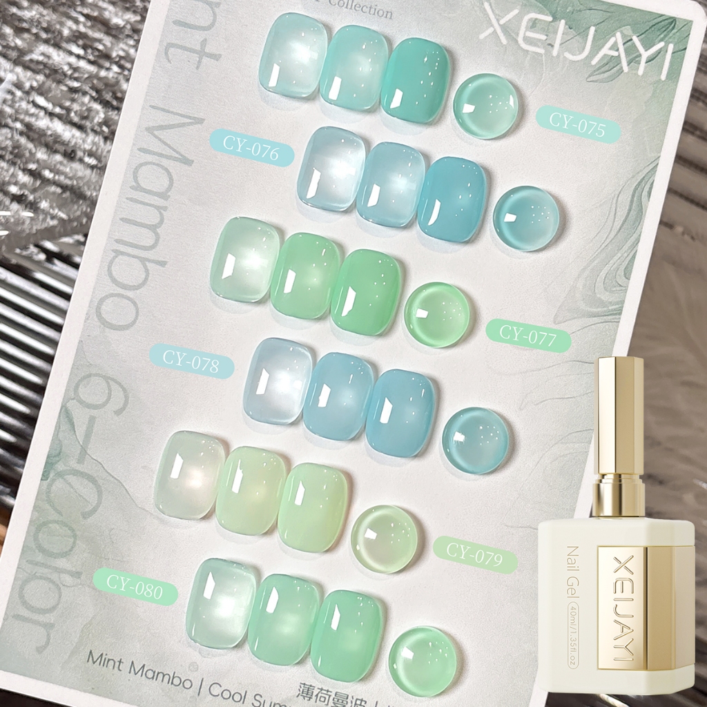 XEIJAYI 40ml — Sơn móng tay dạng gel màu xanh bạc hà và xanh nhạt mới cho mùa hè, cỡ lớn.