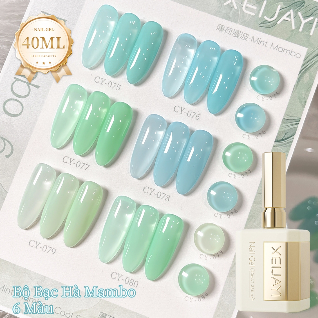 XEIJAYI 40ml — Sơn móng tay dạng gel màu xanh bạc hà và xanh nhạt mới cho mùa hè, cỡ lớn.