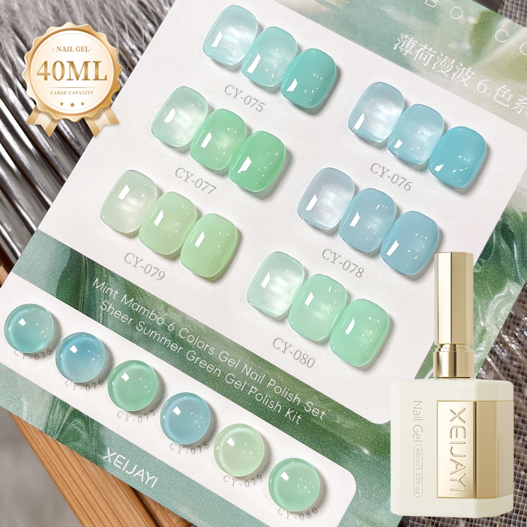XEIJAYI 40ml — Sơn móng tay dạng gel màu xanh bạc hà và xanh nhạt mới cho mùa hè, cỡ lớn.