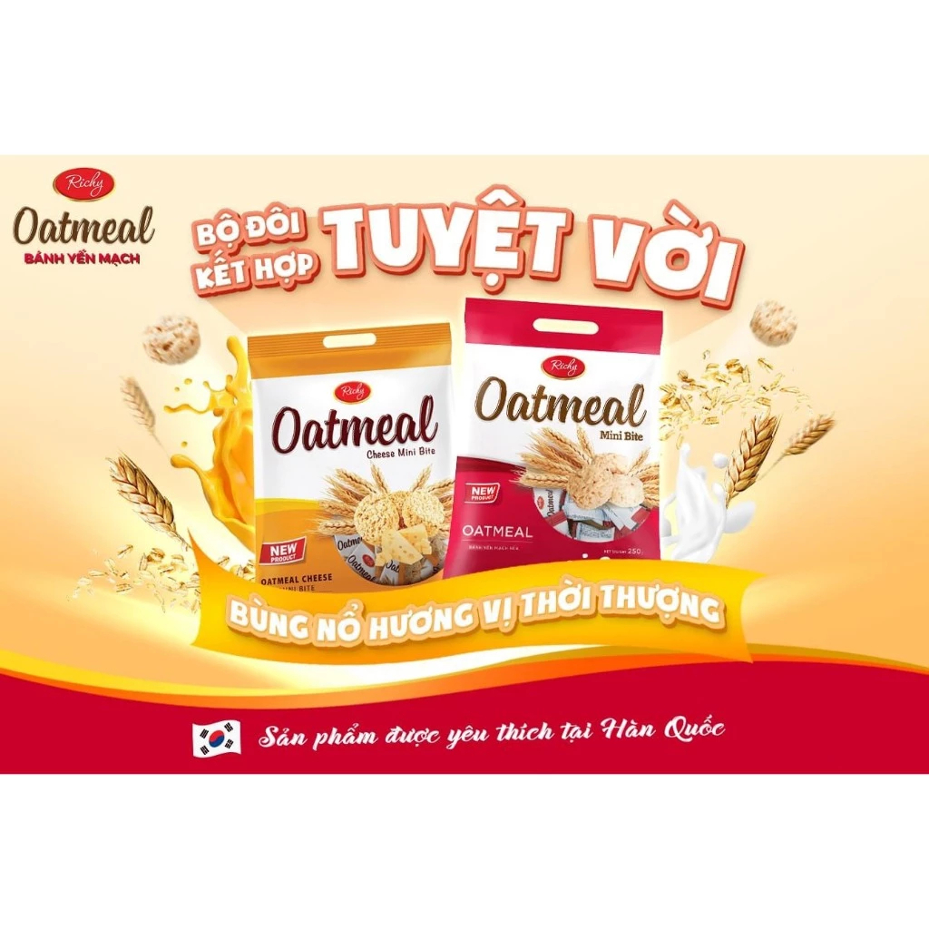 [MUA 3 TẶNG 1 QUAT]   Combo 3 Túi Bánh Yến Mạch Richy Oatmilk Túi 220-250gr
