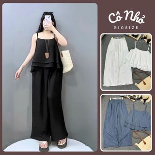 Đồ Bộ 2 Dây Bigsize Nữ Áo Dây Tầng Phối Quần Ống Rộng Culottes Chất Đũi Vân Mây Nữ Tính SET867-SET871