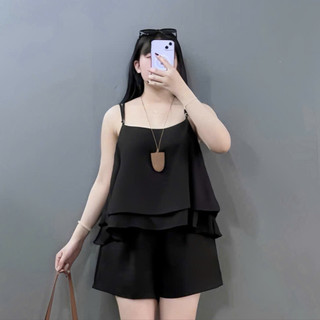 Đồ Bộ 2 Dây Bigsize Nữ Áo Dây Tầng Phối Quần Ống Rộng Culottes Chất Đũi Vân Mây Nữ Tính SET867-SET871