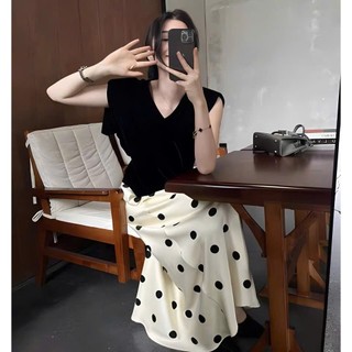 Chân váy lụa dáng suông dài Maxi họa tiết chấm bi chất lụa siêu Slay tôn dáng hàng Quảng Châu.