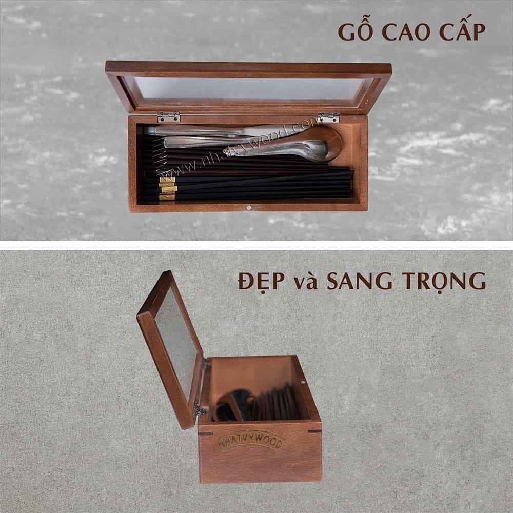 Hộp Đựng Đũa Thìa Muỗng Có Nắp Đậy, Hộp Gỗ Để Đũa Nhà Hàng, Đồ Dùng Nhà Bếp NV5331