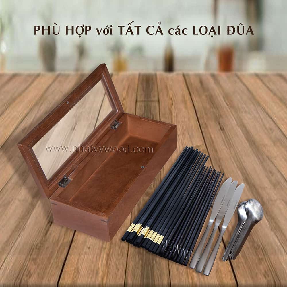 Hộp Đựng Đũa Thìa Muỗng Có Nắp Đậy, Hộp Gỗ Để Đũa Nhà Hàng, Đồ Dùng Nhà Bếp NV5331