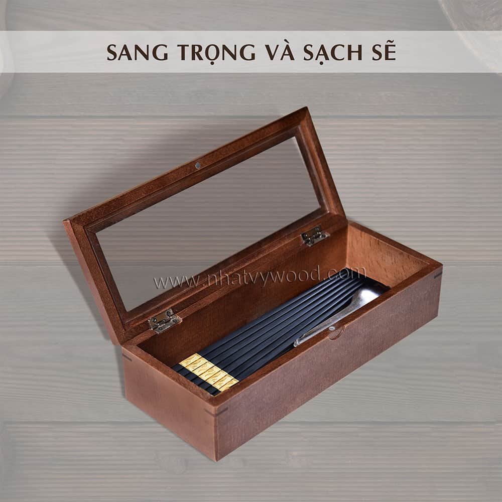 Hộp Đựng Đũa Thìa Muỗng Có Nắp Đậy, Hộp Gỗ Để Đũa Nhà Hàng, Đồ Dùng Nhà Bếp NV5331