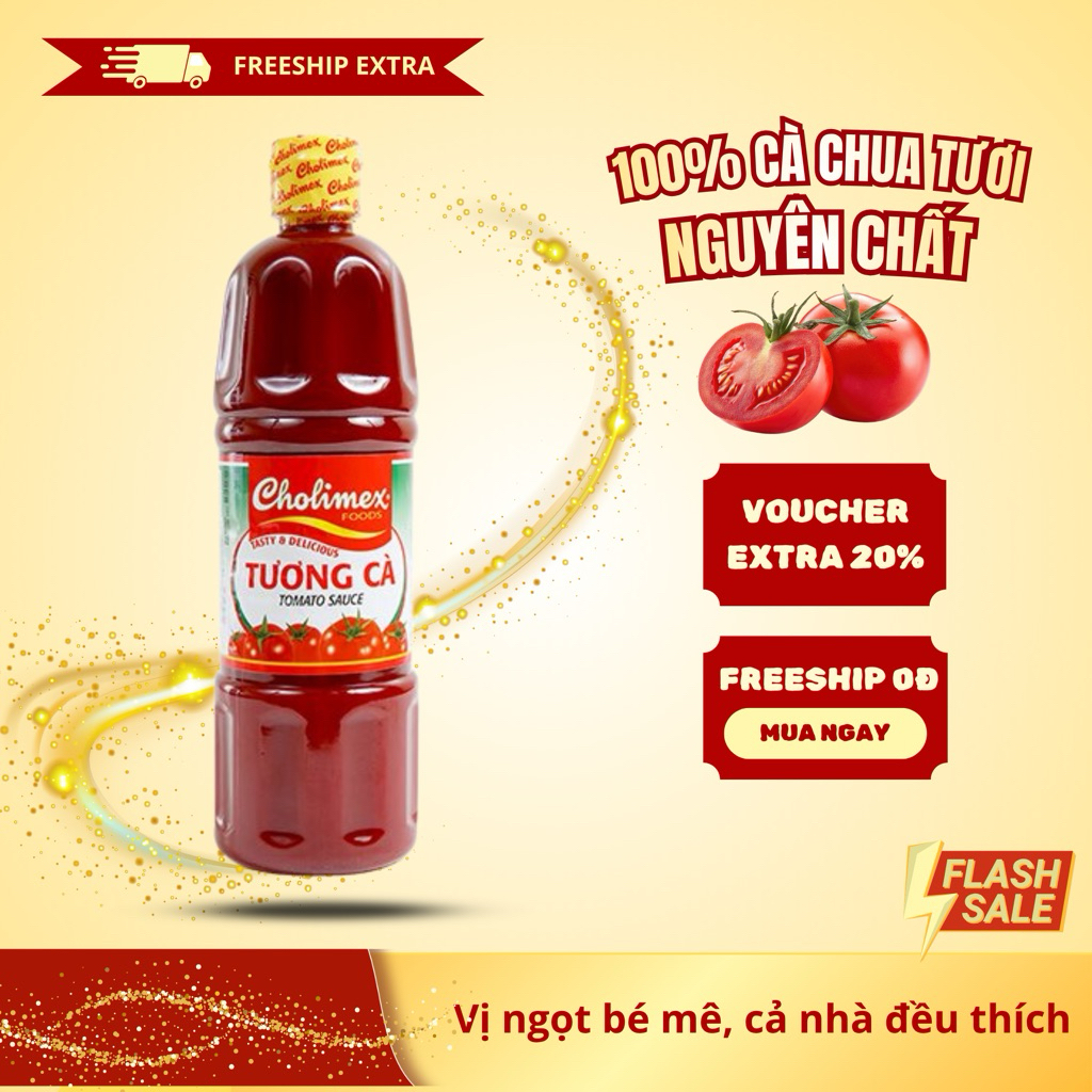 Tương cà Cholimex chai Pet 830g - Cà chua tươi nguyên chất, chai lớn tiết kiệm