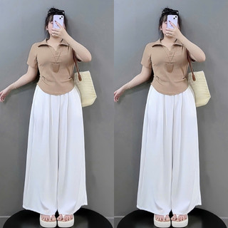 SET  Áo Quần Bigsize Nữ Thanh Lịch Áo Polo Dáng Ôm Kèm Quần Đũi Vân Mây Cho Chubby G120 + Q564