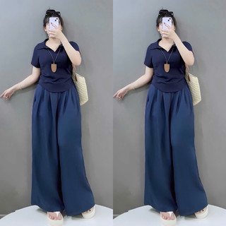 SET Đồ Bộ Bigsize Nữ Áo Polo Cổ Bẻ Kèm Quần Suông Ống Rộng Mềm Mát Cho Chubby G120+Q564