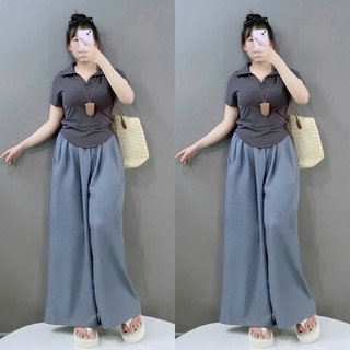 SET Đồ Bộ Bigsize Nữ Áo Polo Cổ Bẻ Kèm Quần Suông Ống Rộng Mềm Mát Cho Chubby G120+Q564