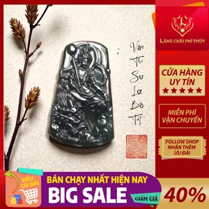 Dây chuyền phật bản mệnh Văn Thù Sư Lợi Bồ Tát chạm khắc thủ công tinh xảo - Phỉ thúy thiên nhiên