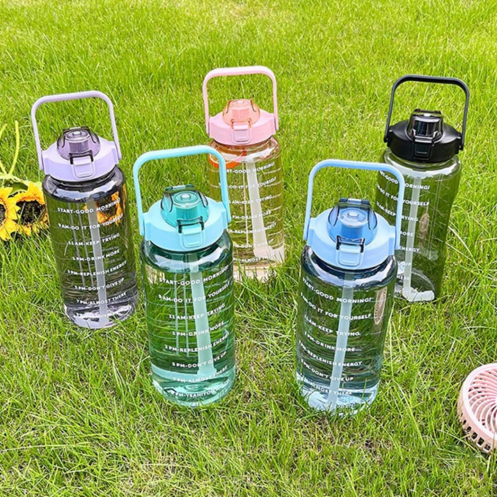 Bình 2L Có Ống Hút Cao Cấp, Dung Tích Lớn Vạch Giờ Nhắc Uống, TIDY SHOP, Thiết Kế Thể Thao Nắp Kín Tiện Mang Theo