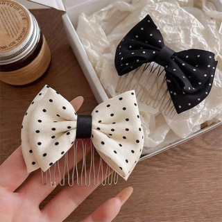 SET KẸP TÓC NƠ CHẤM BI LƯỢC CÀI 2 CÁI ĐEN/TRẮNG | KẸP TÓC NỮ GIỮ CHẮC KHÔNG TUỘT PHONG CÁCH HÀN QUỐC