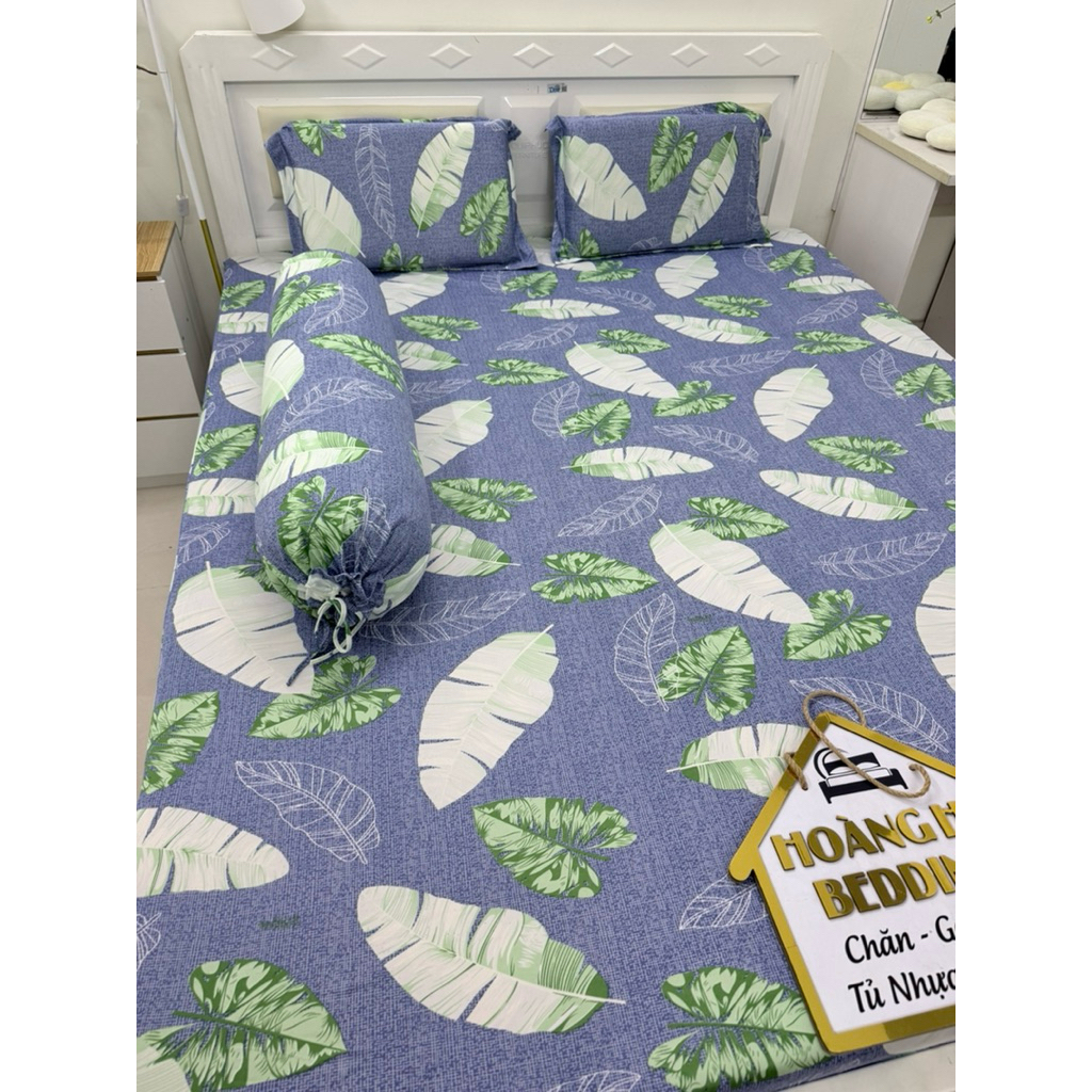 BỘ ga thun lạnh 4 món LÁ CHUỐI DƯƠNG (áo gối ôm dây cột)