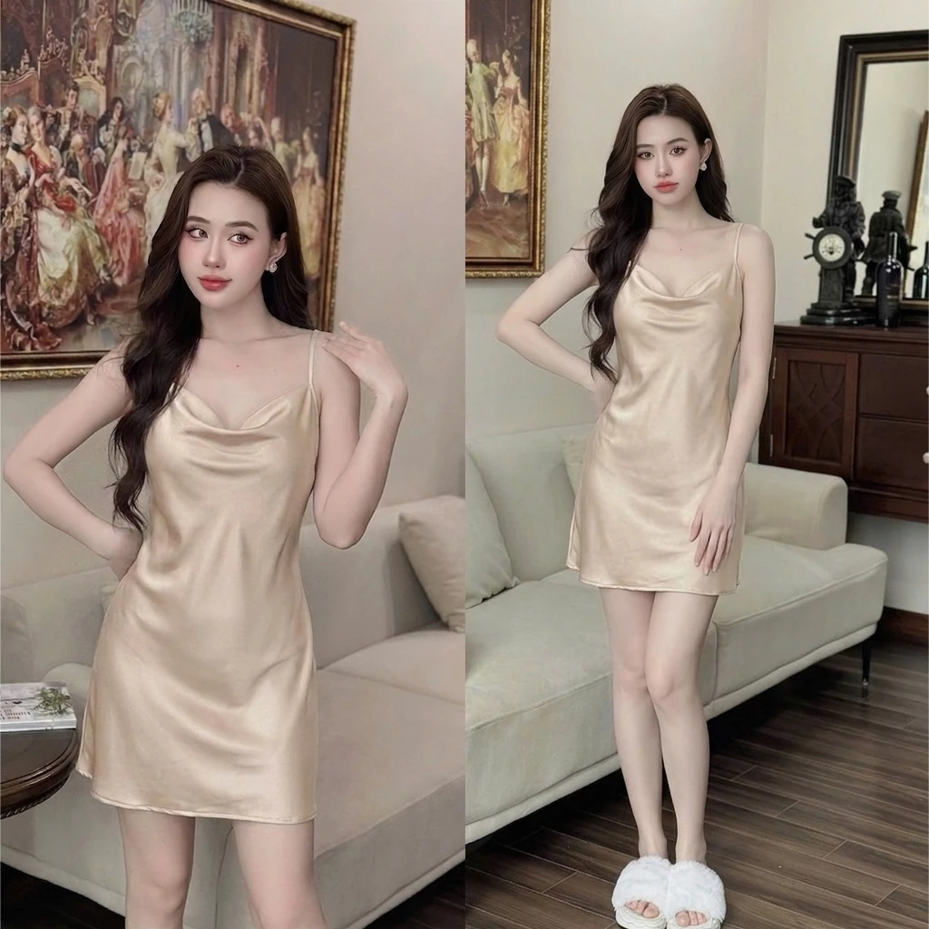 Váy ngủ LALAVA cổ đổ chất liệu lụa satin đủ size LALAVAMD12 — thời trang couple Việt Nam