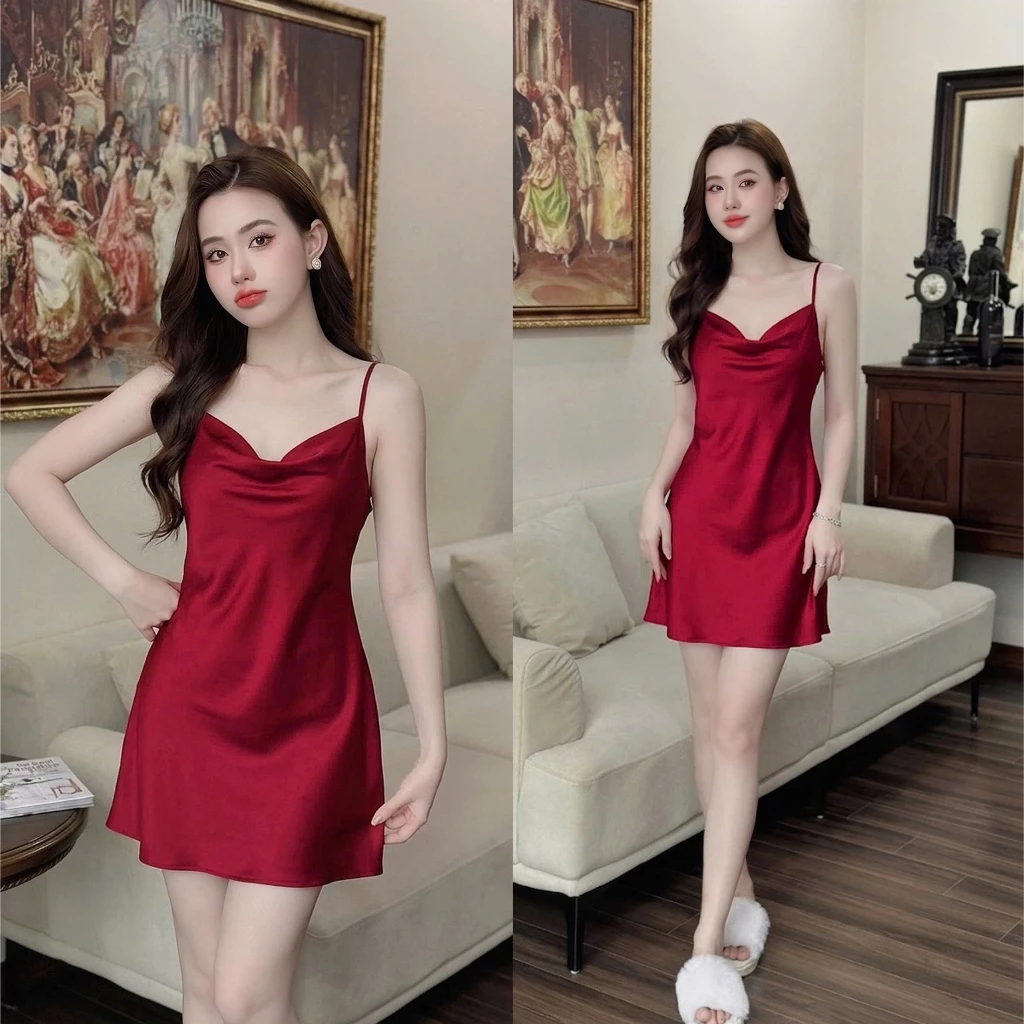 Váy ngủ LALAVA cổ đổ chất liệu lụa satin đủ size LALAVAMD12 ảnh 3