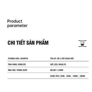 Bộ 4 Cốc Đong Mồi Đo ml Xsamtin