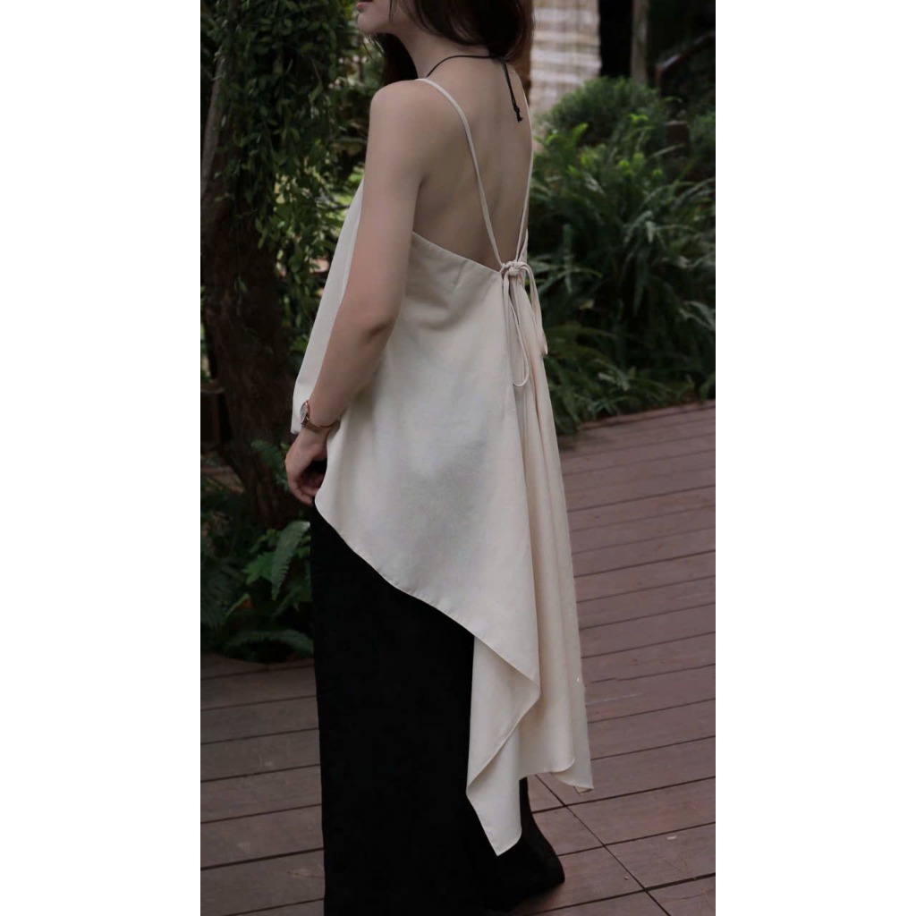 Áo Kiểu 2 Dây Hở Lưng Tà Dài Mullet Bất Đối Xứng, Áo Yếm Hai Dây Dáng Rộng Sexy Mặc Đi Biển Du Lịch CHAMIE STUDIO