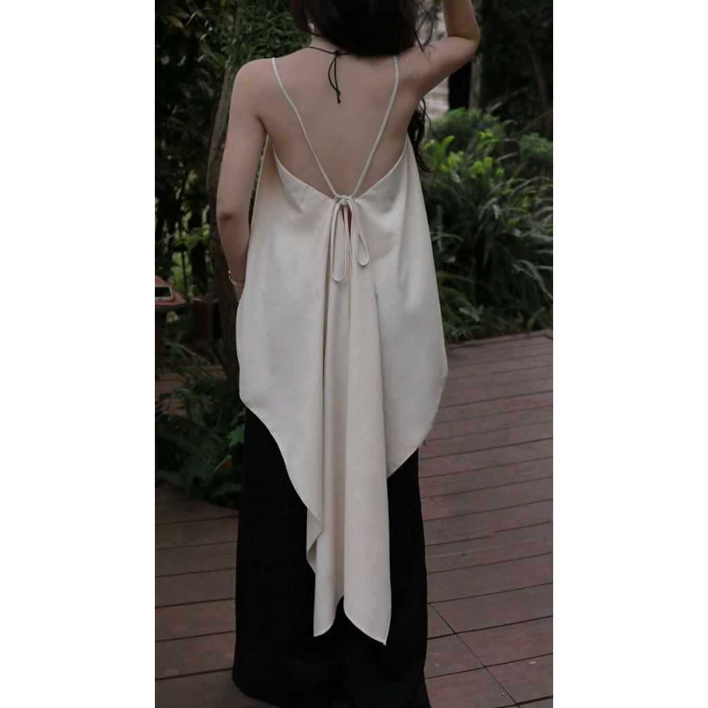 Áo Kiểu 2 Dây Hở Lưng Tà Dài Mullet Bất Đối Xứng, Áo Yếm Hai Dây Dáng Rộng Sexy Mặc Đi Biển Du Lịch CHAMIE STUDIO